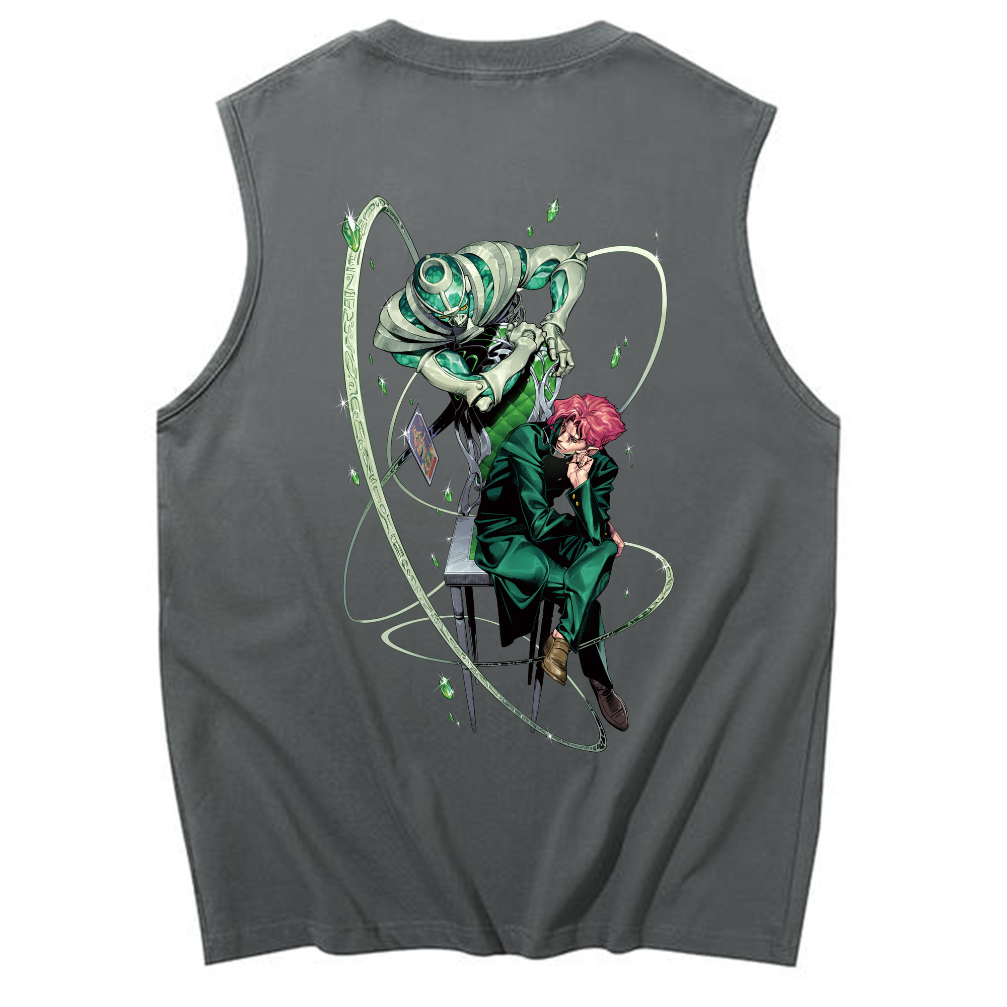（画像用） ジョジョの奇妙な冒険 花京院 典明（かきょういん のりあき） JoJo's Bizarre Adventure Kakyoin Noriaki コットン100％タンクトップ（背面プリント）